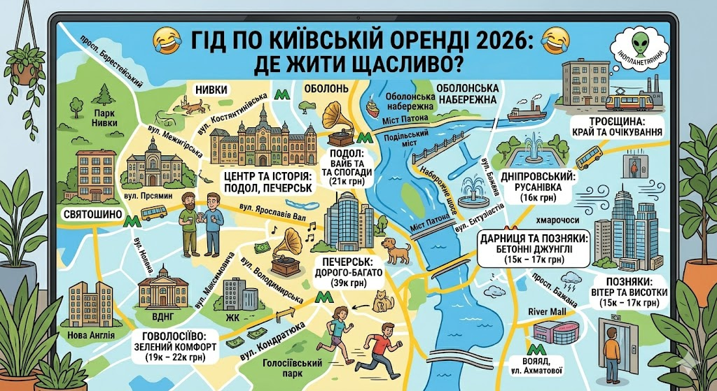Київська оренда 2026: Між пафосом Печерська та вайбом Троещини Київська оренда 2026: Між пафосом Печерська та вайбом Троещини